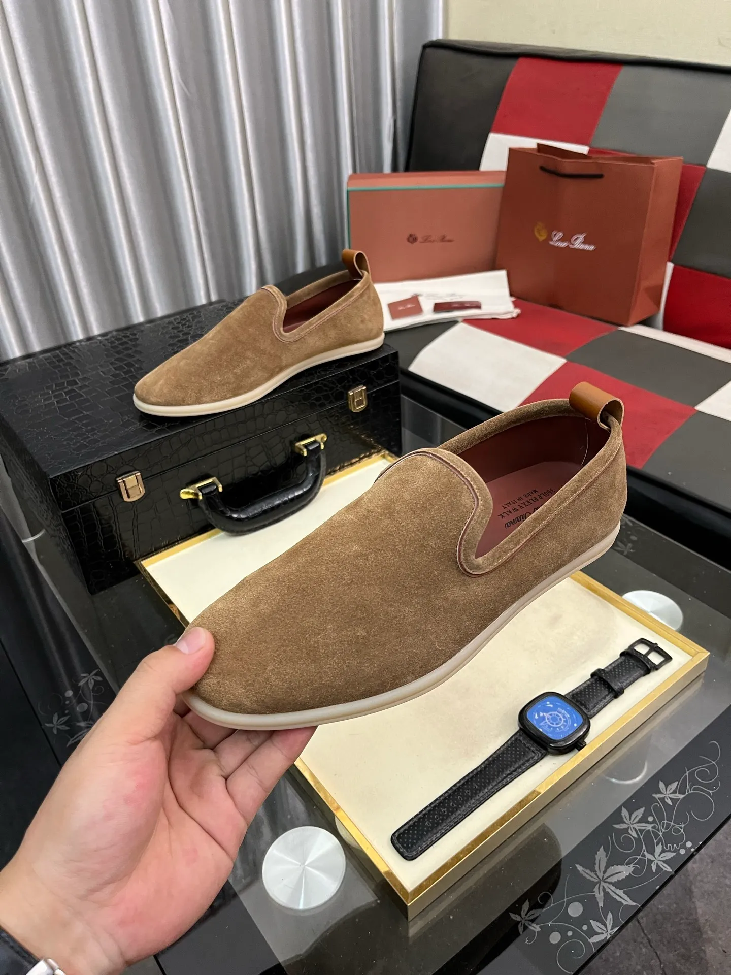 Men's men's shoes 💰420⌚️⌚️Loro*Piana pure original 2023 soft and comfortable LP deerskin flat casual star same style slip-on Loft men's shoes size 38-44
